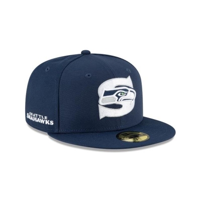 Blue Seattle Seahawks Hat - New Era NFL Logo Mix 59FIFTY Fitted Caps USA4329756